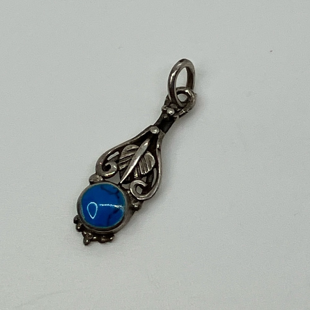 Vtg 925 Sterling Silver Southwestern Turquoise Floral Charm / Pendant